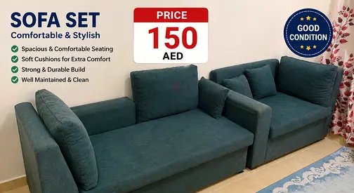 3-Seater Modular Sofa Set - Good Condition, Teal Fabric