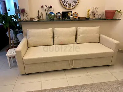 Comfortable 3-Seater Sofa Bed in Beige Fabric