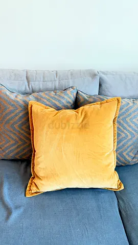 Set of 3 Decorative Sofa Cushions (Mustard & Patterned) - Good Condition