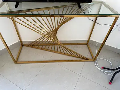 Glass Top Console Table with Gold Spiral Metal Base