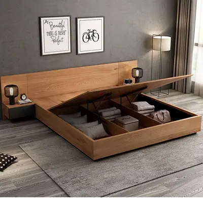 Wooden Storage Platform Bed with Headboard and Side Shelves - King/Queen