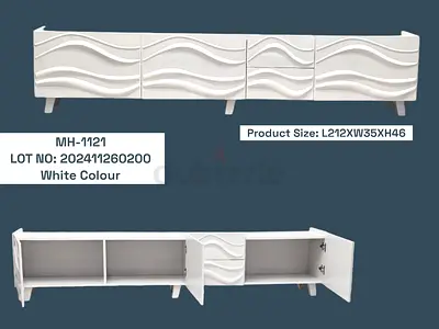 White Wave Design TV Console Cabinet - 212cm