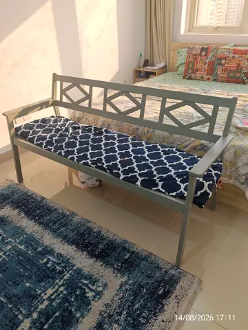 Wooden Bench with Cushioned Seat — Good Condition