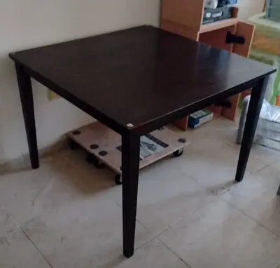 Used Dining/Study Table with Metal Legs and Dark Wooden table top