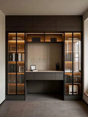 Modern Built-in Study Table and Display Cabinet