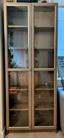 IKEA Tall glass-door display cabinet can be used for display / bookcase / shoe cabinet - grey finish