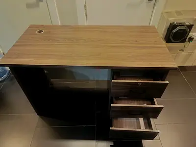 Used wooden office computer desk with three drawers - good condition