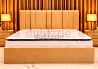 Queen size upholstered bed frame - beige