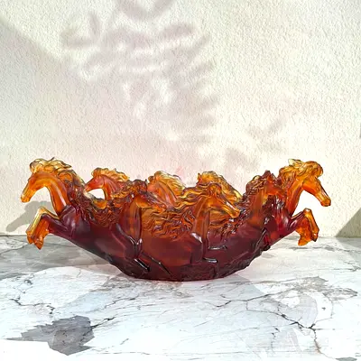 Horse Cavalcade Glazed Orange Daum Centerpiece