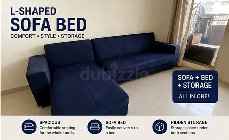 L-Shaped Sofa Bed with Built-In Storage - FOR SALE