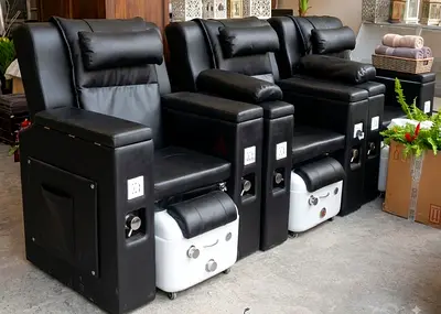 Set of 3 Black Leather Spa/Salon Pedicure Chairs with Foot Basins