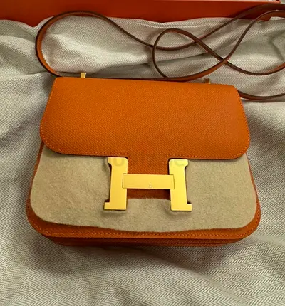 Authentic Hermès Constance III Mini Miroir 18 – Orange Epsom – Full Set with Original Receipt