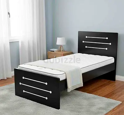 New Single/Single Bed Frame with Headboard and Footboard - Black