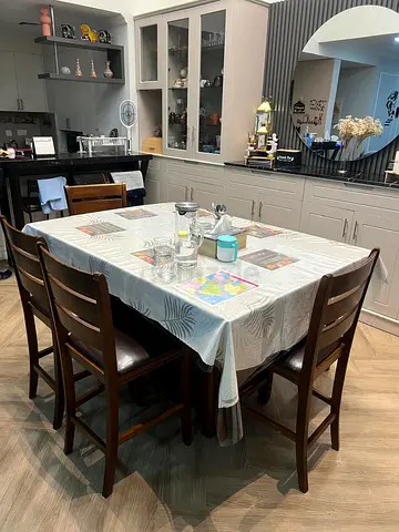 Wooden 6-Seater Dining Table Set with Chairs - Dark Finish