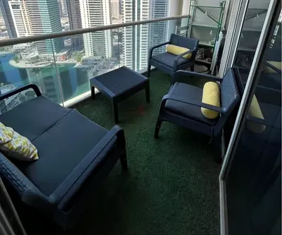 Outdoor balcony lounge set - 3 chairs, small table, ottoman (good condition)