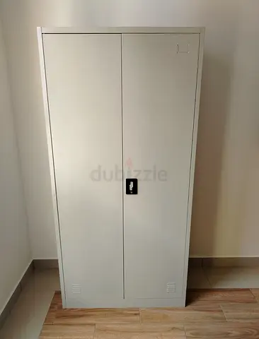 Grey Metal Storage Cabinet / Wardrobe - 2-Door