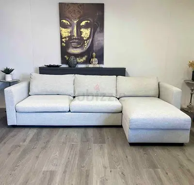 Comfortable L-Shaped Sectional Sofa in Light Gray Fabric VIMLE