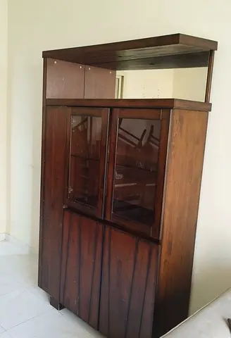 Solid Wood Display Cabinet with Glass Doors and Top Shelf