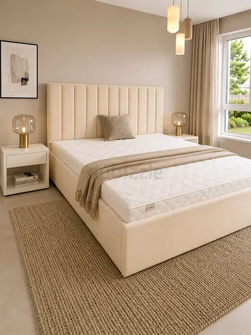 Brand New family queen size Beige Upholstered Bed Frame with Headboard