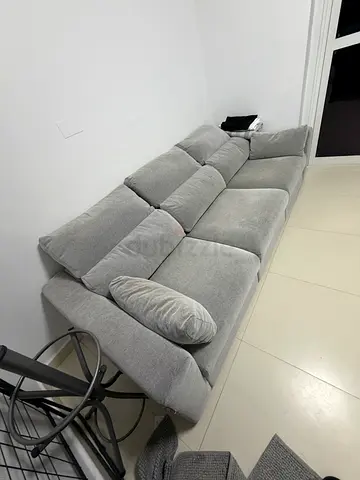 Light grey 3-seater reclining fabric sofa in good condition