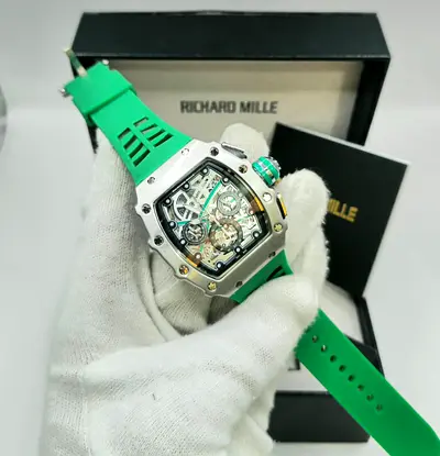 Richard Mille style skeleton dial green strap men's watch (preowned)