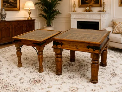 Marina Solid Wood Side Tables with Brass Art Finish