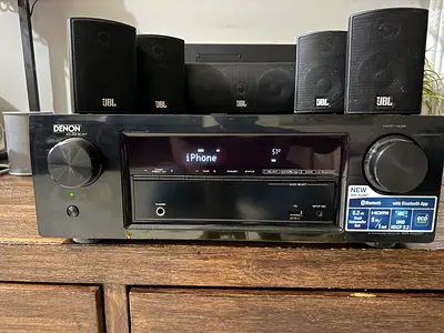 Denon X520bt 5.2 AVR with JBL satellite speakers and JAMO 200watt subwoofer.