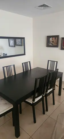 Dining Set - Extendable Table + 6 Chairs + Bench - Black