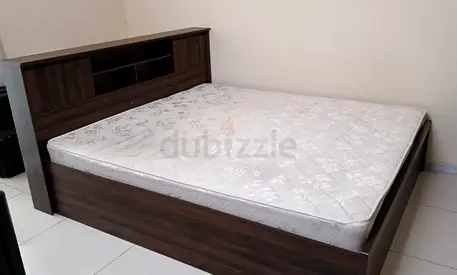 Queen wooden bed frame with headboard storage and mattress included