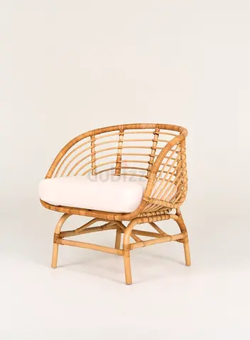 Natura living Rattan Armchair with Cushion - Natural Wicker Lounge Chair