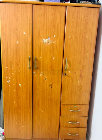 Used 3-door Wooden Wardrobe with Drawers - Fair Condition