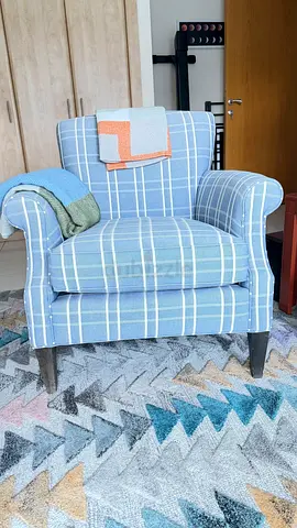 Crate & Barrel blue checked single armchair - good condition