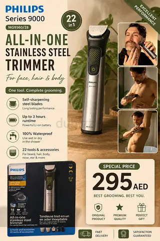 Philips Series 9000 All-in-One Stainless Steel Trimmer MG9560/28 - 22-in-1