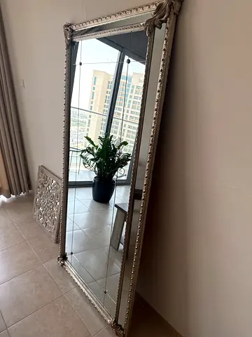 Large Ornate Full-Length Wall Mirror - Silver Frame
