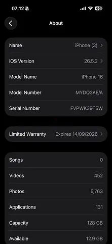 iApple iPhone 16 128GB Black – 100% Battery Health