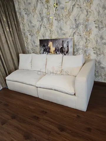 Luxury Oversized Feather Sofa (4-Seater) + 2 Gold & Marble Tables