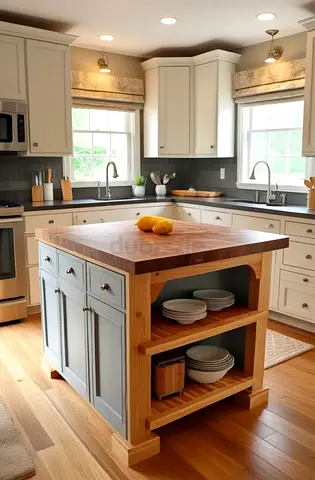 Solid Wood Kitchen Island with Butcher Block Top