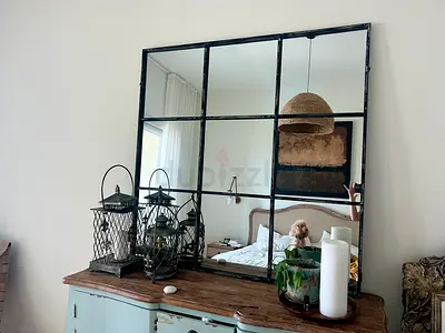 Crate and Barrel Large Vintage Industrial Window Mirror (Grid Panel)