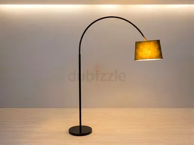 Modern Black metal Arc Floor Lamp with Gray Fabric Shade - 180 cm