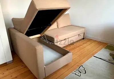 Beige L-Shaped Sofa Bed with Storage