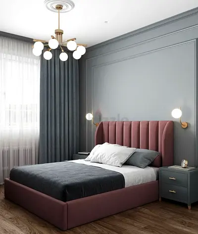 Upholstered Double Bed with Headboard - Dusty Rose, flawless Condition