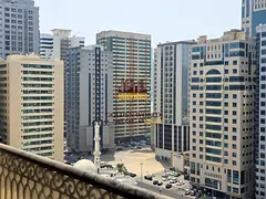 For Rent in Al Taawun: 1 bedroom and living room with balcony, master bedroom, 2 bathrooms, built-in