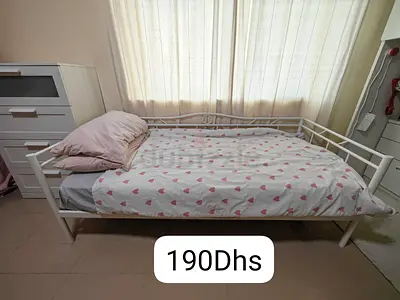 White Metal Single Bed with Trundle Frame - Great Condition