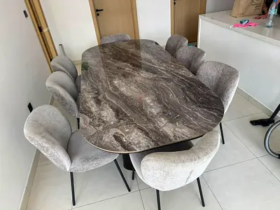 Pure Marble Pan Home dining table with eight Chairs Perfect Condition