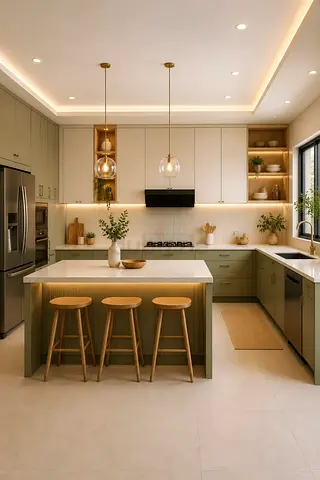Modern olive green kitchen Island