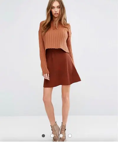 “Missguided" Mocha Knitted Skater Skirt (UK 6)