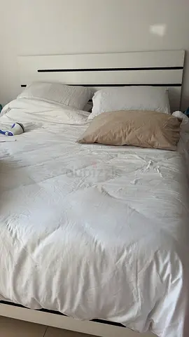URGENT SALE- Queen size bed frame with mattress - modern white headboard