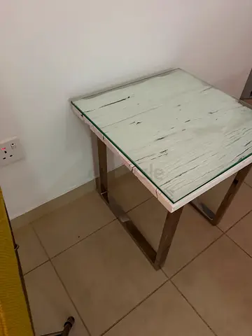 Painted white Drift wood side table with glass chrome legs