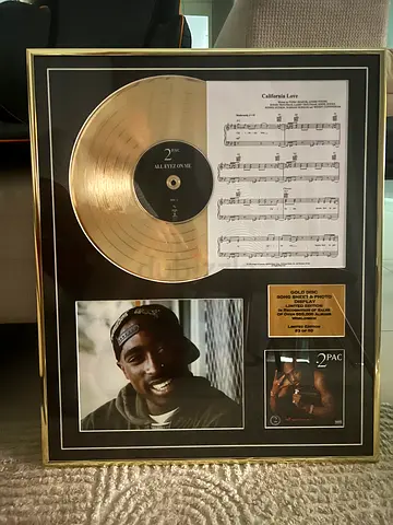 2pac Framed Gold Record Plaque, Song Sheet & Photo, Limited Edition #3 of 50