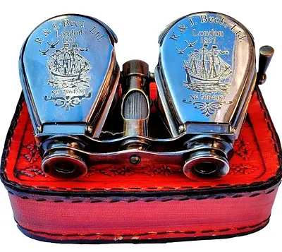 Vintage R & J Beck London Opera Glasses / Binoculars with Red Leather Case